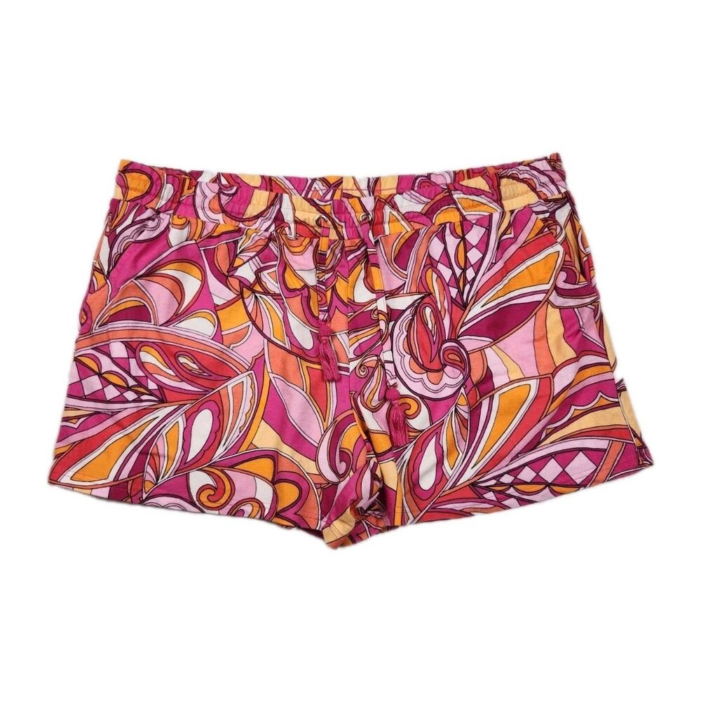 Belle Beach Vibrant Casual Shorts Pink/Orange Drawstring Beach Summer Womens XL